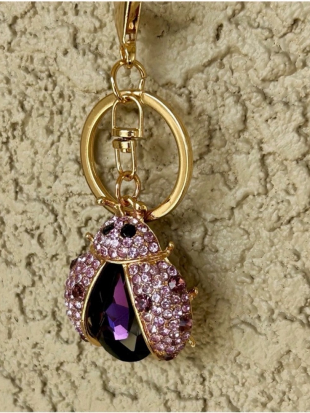 Sparkling Gold and Purple Ladybug Keychain